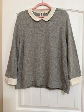 J. Crew Gray Knit Sweater with Cream Peter Pan Collar